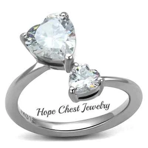 CLEARANCE--------HCJ SILVER BIG HEART & SMALL HEART CZ FASHION RING SIZE 5 - Picture 1 of 4