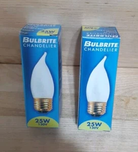 2 CT: Bulbrite FLAME TIP FROSTED 25 WATT 130V Torpedo Chandelier Bulb Lamp SAVE! - Picture 1 of 4