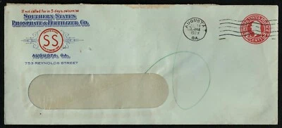 US 1916 #U432 - 2c - #10 Stamped Envelope Cover SS Fertilizer Co Augusta GA - Image 1 of 2