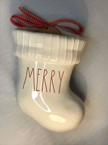 New RAE DUNN MERRY Christmas Stocking Ceramic Wall Planter - Picture 1 of 5