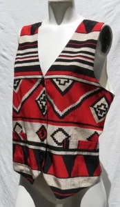 Camicia canotta vintage DIANE GILMAN US donna M rossa nera avorio stampa azteca 100% seta - Foto 1 di 7