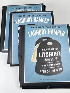 (QTY3) Collapsible Laundry Travel Hamper Black White Letters BIG 18.5" X 25.5" - Picture 1 of 7
