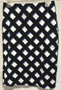 Ann Taylor Pencil Skirt White Black Lined Zipper Back Vented Side Stretch Size 4 - Picture 1 of 5