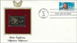 Vilhjalmur Stefansson Polar Explorer USA Golden Gold 22k Plated Stamp FDC 1986 - Picture 1 of 2