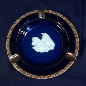 Camile Tharaud Limoges Scottish Terriers Cobalt Blue & Gold Ash Tray France - Picture 1 of 2