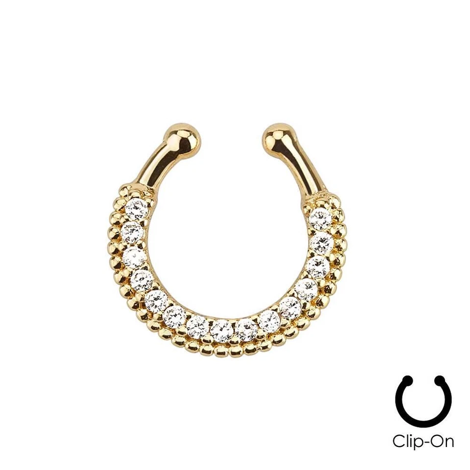 Clip en falso tabique clicker no perforador nariz anillo aro chapado en oro circonita cúbica Foto 1 de 1