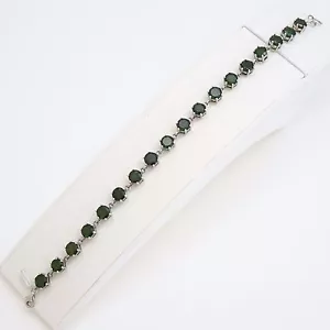 Stunning! 17.00CTW 6mm Round Chrome Diopside Sterling Silver Bracelet- sz 8.00 - Picture 1 of 5