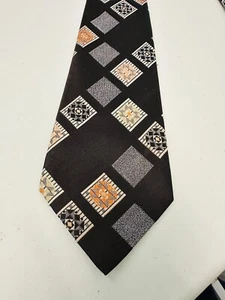 Vintage KG Kipper Tie 11.5cm 4.5" Wide Brown Geometric 70s T108 - Picture 1 of 11