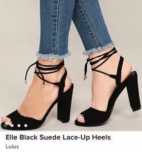 Black Suede Lace-Up Tie-up Chunky Heels By Lulus Size 7.5 - Picture 1 of 11