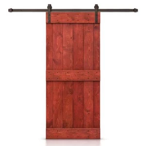 CALHOME Barn Door 28"x84" Mid-Bar Solid Core Wood Cherry Red w/ Hardware Kit - Picture 1 of 4