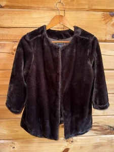 Nina Leonard Sz M 3/4-Slv Faux Fur Jacket Chocolate Brown Mob Wife - Picture 1 of 9