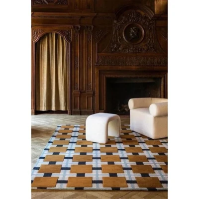 Geometric Line and Square Designer Hand Tufted Wool Rug - Image 1 of 4