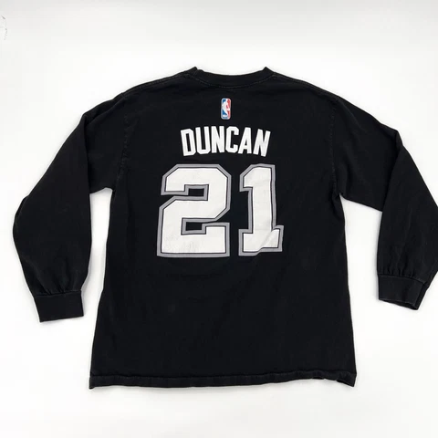 Tim Duncan San Antonio SPURS Shirt Adult Medium Black Long Sleeve #21 Adidas Cover