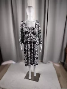 Beige By ECI Black White Gray Paisley Stretchy Pullover Print Dress Size 20W - Picture 1 of 12