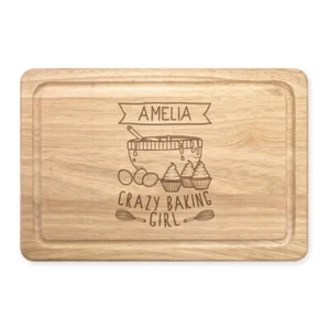 Personalised Name Crazy Baking Girl Rectangular Wooden Chopping Board Custom - Picture 1 of 1