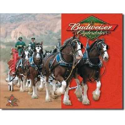Anheuser Busch Budweiser Beer Bud Clydesdales Bar Made USA 16x12 Metal Tin Sign - Image 1 of 3