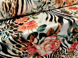 Stretch Spandex Crepe Back Jersey Fabric, Per Metre - lily & animal fusion print - Picture 1 of 3