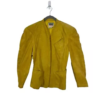 Suede Leather Blazer Jacket Womens Size M 80s Blazer Forenza Mustard Retro Chic - Picture 1 of 11