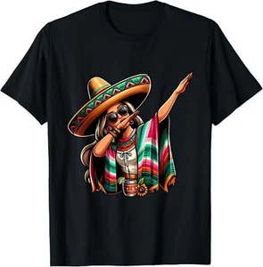 Cinco De Mayo Dabbing Mexican Women Funny Cinco de Mayo T-Shirt - Picture 1 of 4