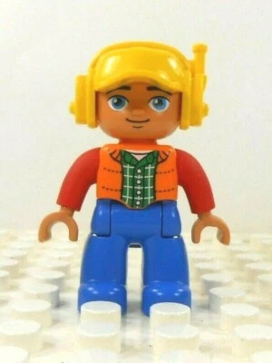 Lego Duplo Figure Helicopter Pilot w/ Orange Life Preserver round eyes - Image 1 of 3