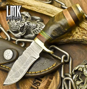 LMK Hand Crafted Hunting Skinner Knife Twist Damascus Ram's Horn EDC Minature - Picture 1 of 10