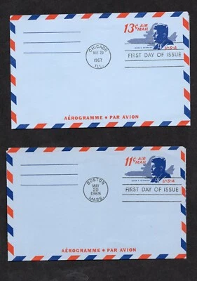 1965–67 JFK Airmail FDCs UC38 & UC39 – Unaddressed Pair - Image 1 of 2