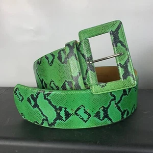 Kenneth Cole Woman's Belt Size 33 Italian Calfskin Green Faux Snakeskin Western - Picture 1 of 8