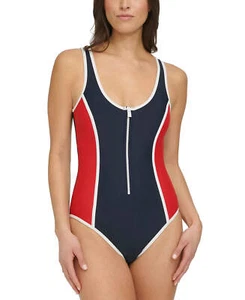 Tommy Hilfiger Seamed One-Piece Zip-Up Swimsuit 17D 398 - Picture 1 of 5
