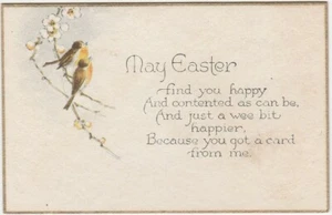 Vintage Easter Card Birds Dogwood Flowers Gold Border 1920's - Picture 1 of 2