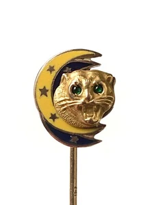 EINZIGARTIG - Antik Gold & Messing Jaquar/Leopard & emailliert Geschenk Mond Stecknadel - Bild 1 von 7