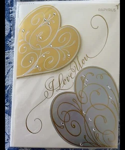 RARE PAPYRUS ! New in Cellophane! I LOVE YOU Valentine’s Day Card Gold Heart - Picture 1 of 8
