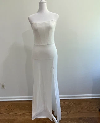 Shapewear Strapless Corset Dress S Pull On SLIP 2-4 Full Length White High Slit - Image 1 of 4