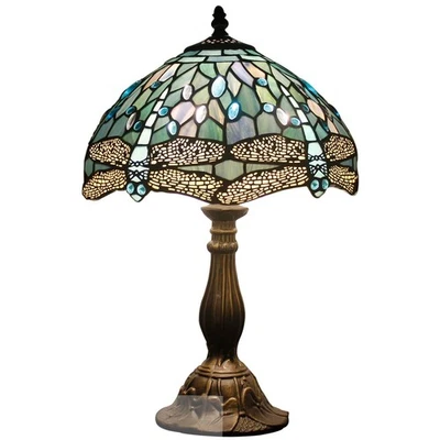 Tiffany Lamp Sea Blue Stained Glass Table Lamp 12X12X18 Inches Dragonfly Styl... - Image 1 of 4