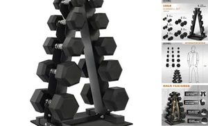   Gummibeschichtete Sechskant Hantel Gewicht Hantel + A-Rack: 150 Pfund (5-25 Pfund Paar) - Bild 1 von 8