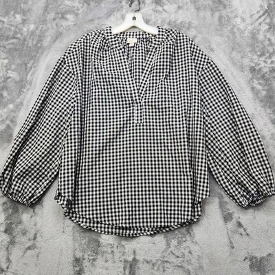 Top A New Day para mujer L negro blanco guinga manga larga globo popover informal Foto 1 de 4