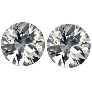 1.62 ct (2pcs) Sparkling MATCHING PAIR 5 mm Round cut Un-Heated White Zircon - Picture 1 of 2