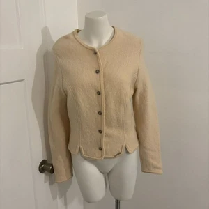 Blazer Cárdigan Geiger Austria Talla 44 Crema 100% Lana Pura Preppy Vintage - Imagen 1 de 9