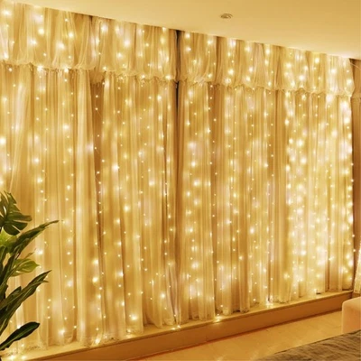 HXWEIYE 300LED Fairy Curtain Lights, 9.8x9.8Ft USB Plug-in 8 Modes Christmas ... - Image 1 of 4