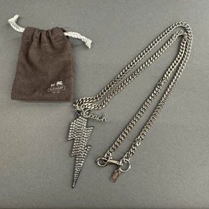 Coach Lightning Bolt Pendant Necklace Womens Silver Tone Pave Rhinestone Chain - Picture 1 of 7