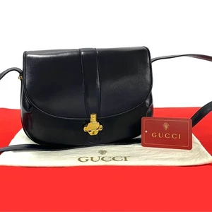 GUCCI GG Logo Metal Shoulder Bag Calfskin leather Navy 21-10 - Picture 1 of 9