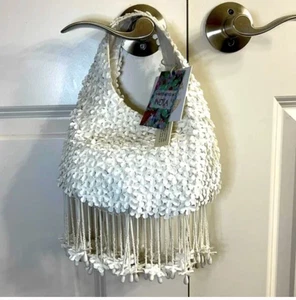 Viral Beaded Bag Made in India White Floral NWT - Picture 1 of 1