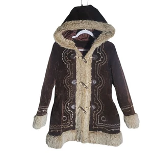 Vintage 70er Jahre Penny Lane Wildledermantel Damen mittelbraun bestickt Boho Hippie - Bild 1 von 19