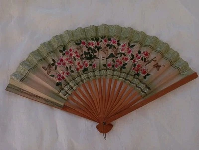 Abanico de mano de papel asiático japonés Nippon años 40 vintage 14" Japón ocupado Tokio  Foto 1 de 4