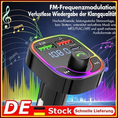 FM Transmitter Auto Bluetooth Kfz Radio Adapter PD+ Dual USB Ladegerät für Handy - Bild 1 von 4