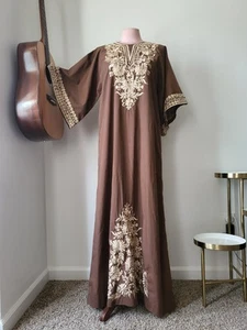 Vintage Embroidered Caftan Maxi Dress NO TAGS Kimono Bell Sleeves - Picture 1 of 8