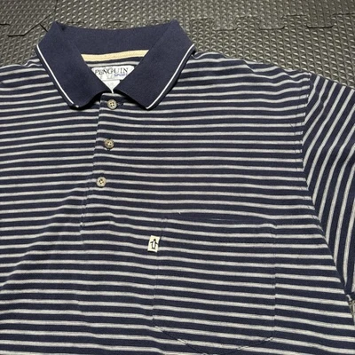 Vintage Penguin Sport Polo Shirt Men Large Blue Striped Short Sleeve Casual Golf - Image 1 of 4