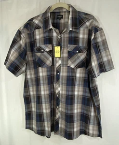 Gioberti Mens 4XL Shirt Western Pearl Snap Short Sleeve Plaid Charcoal Gray NWT - Picture 1 of 7