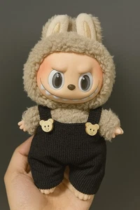 Black Corduroy Overalls w/ Bear Button Accents Classic Outfit Set for Labubu - Picture 1 of 1