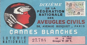 BILLET LOTERIE NATIONALE "FEDERATION NATIONALE DES AVEUGLES CIVILS 1959" - Picture 1 of 1