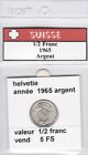 pieces de 1/2 franc de suisse 1965